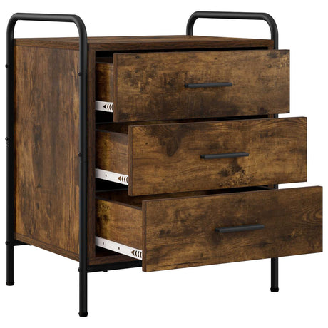 Wooden Bedside Cabinet 48cm Wide With 3 Drawers And Steel Frame - Vantage Home