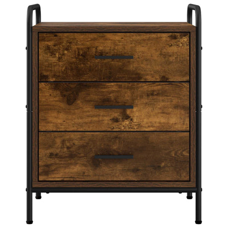 Wooden Bedside Cabinet 48cm Wide With 3 Drawers And Steel Frame - Vantage Home