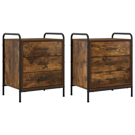 Wooden Bedside Cabinet 48cm Wide With 3 Drawers And Steel Frame - Vantage Home