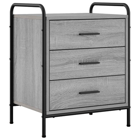 Wooden Bedside Cabinet 48cm Wide With 3 Drawers And Steel Frame - Vantage Home