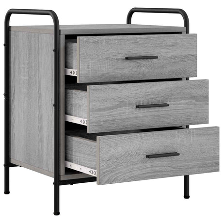 Wooden Bedside Cabinet 48cm Wide With 3 Drawers And Steel Frame - Vantage Home