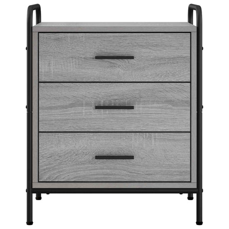 Wooden Bedside Cabinet 48cm Wide With 3 Drawers And Steel Frame - Vantage Home