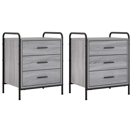 Wooden Bedside Cabinet 48cm Wide With 3 Drawers And Steel Frame - Vantage Home