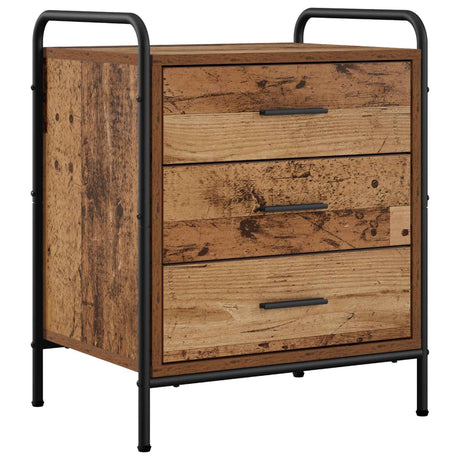 Wooden Bedside Cabinet 48cm Wide With 3 Drawers And Steel Frame - Vantage Home