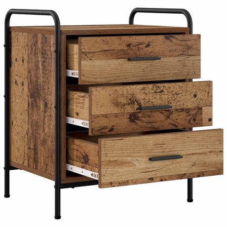 Wooden Bedside Cabinet 48cm Wide With 3 Drawers And Steel Frame - Vantage Home