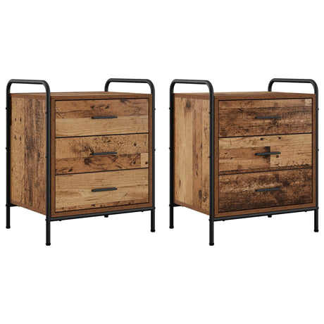 Wooden Bedside Cabinet 48cm Wide With 3 Drawers And Steel Frame - Vantage Home