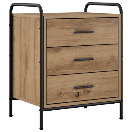 Wooden Bedside Cabinet 48cm Wide With 3 Drawers And Steel Frame - Vantage Home