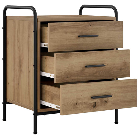 Wooden Bedside Cabinet 48cm Wide With 3 Drawers And Steel Frame - Vantage Home