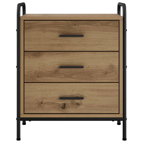 Wooden Bedside Cabinet 48cm Wide With 3 Drawers And Steel Frame - Vantage Home