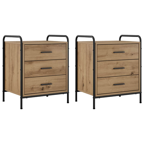 Wooden Bedside Cabinet 48cm Wide With 3 Drawers And Steel Frame - Vantage Home