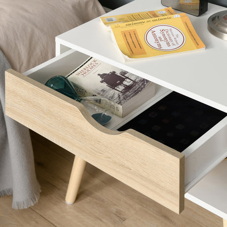Wooden Bedside Cabinet 50cm Wide With 1 Drawer And Oak Legs - Velmora