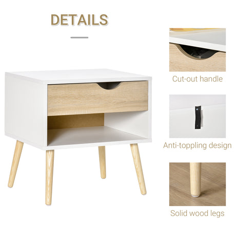 Wooden Bedside Cabinet 50cm Wide With 1 Drawer And Oak Legs - Velmora