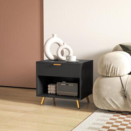 Wooden Bedside Cabinet 50cm Wide With 1 Drawer - Velmora