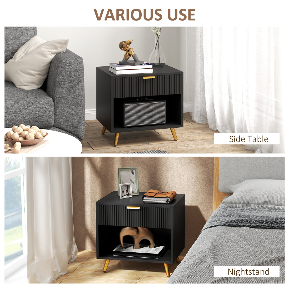 Wooden Bedside Cabinet 50cm Wide With 1 Drawer - Velmora