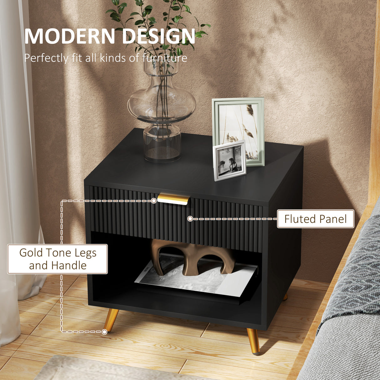 Wooden Bedside Cabinet 50cm Wide With 1 Drawer - Velmora