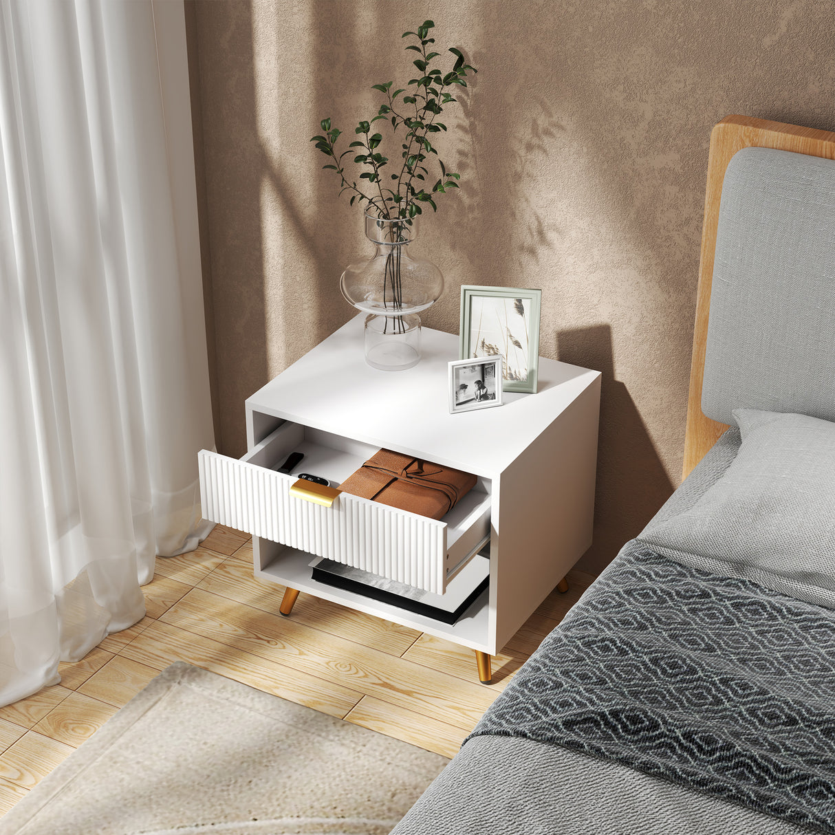 Wooden Bedside Cabinet 50cm Wide With 1 Drawer - Velmora