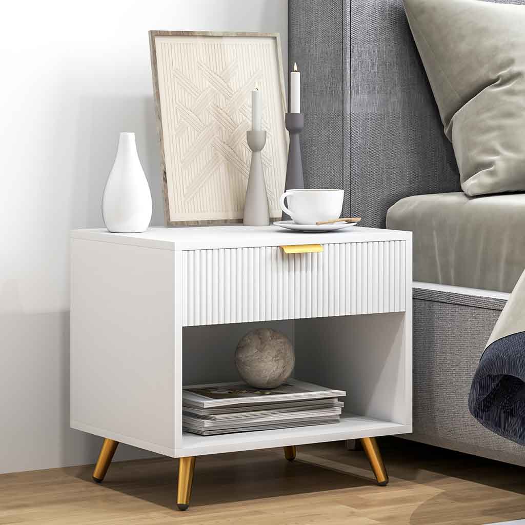 Wooden Bedside Cabinet 50cm Wide With 1 Drawer - Velmora