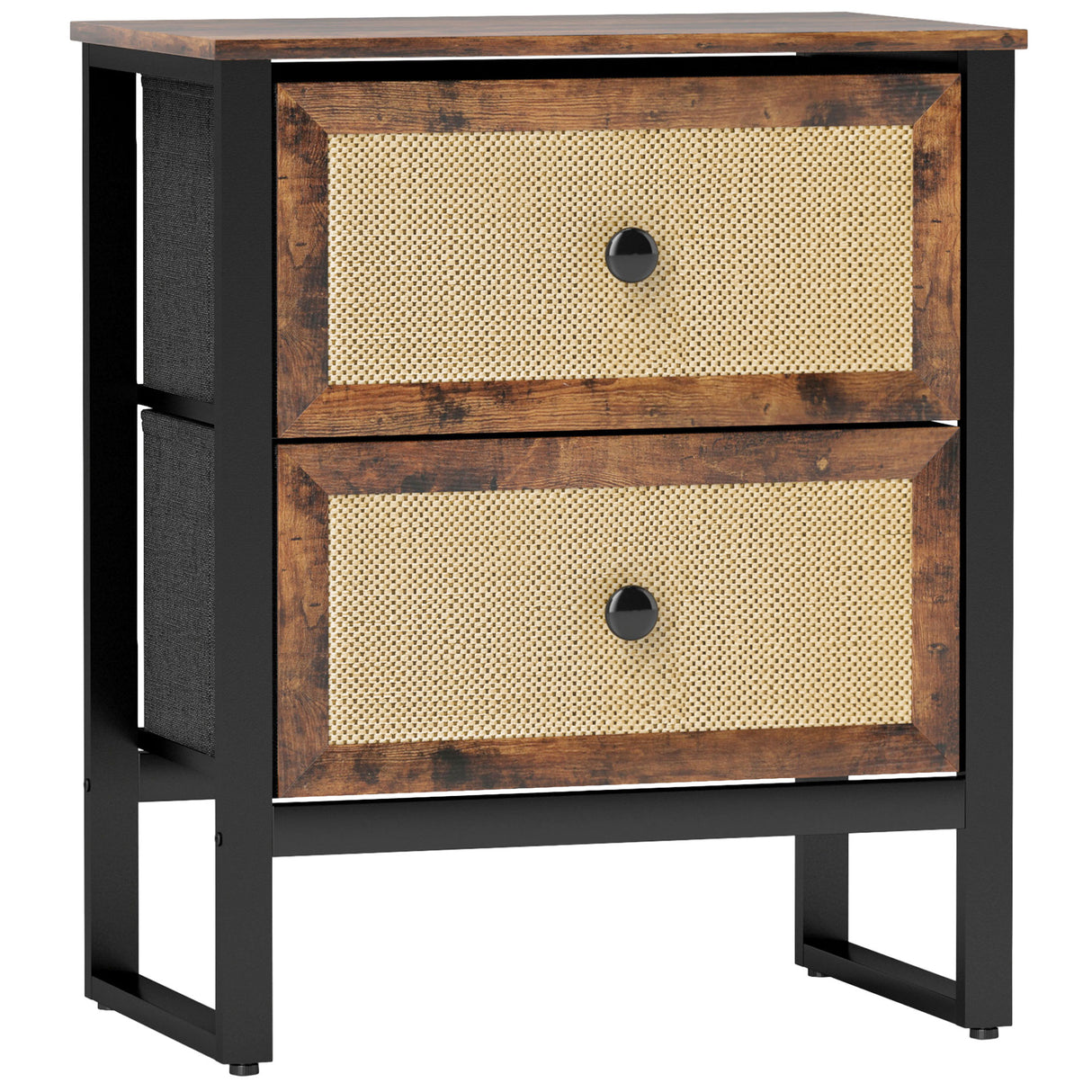 Wooden Bedside Cabinet 50cm Wide With 2 Drawers And Steel Frame - Velmora