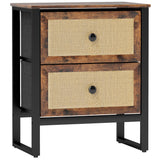 Wooden Bedside Cabinet 50cm Wide With 2 Drawers And Steel Frame - Velmora