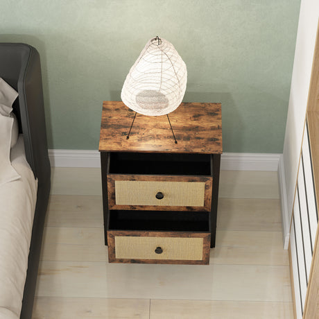 Wooden Bedside Cabinet 50cm Wide With 2 Drawers And Steel Frame - Velmora