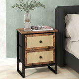 Wooden Bedside Cabinet 50cm Wide With 2 Drawers And Steel Frame - Velmora