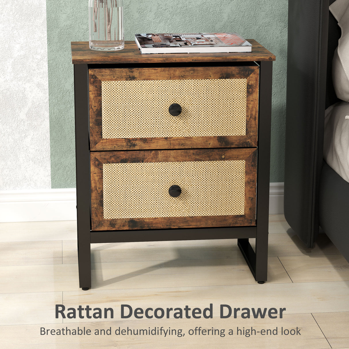 Wooden Bedside Cabinet 50cm Wide With 2 Drawers in Set Of 2 - Velmora