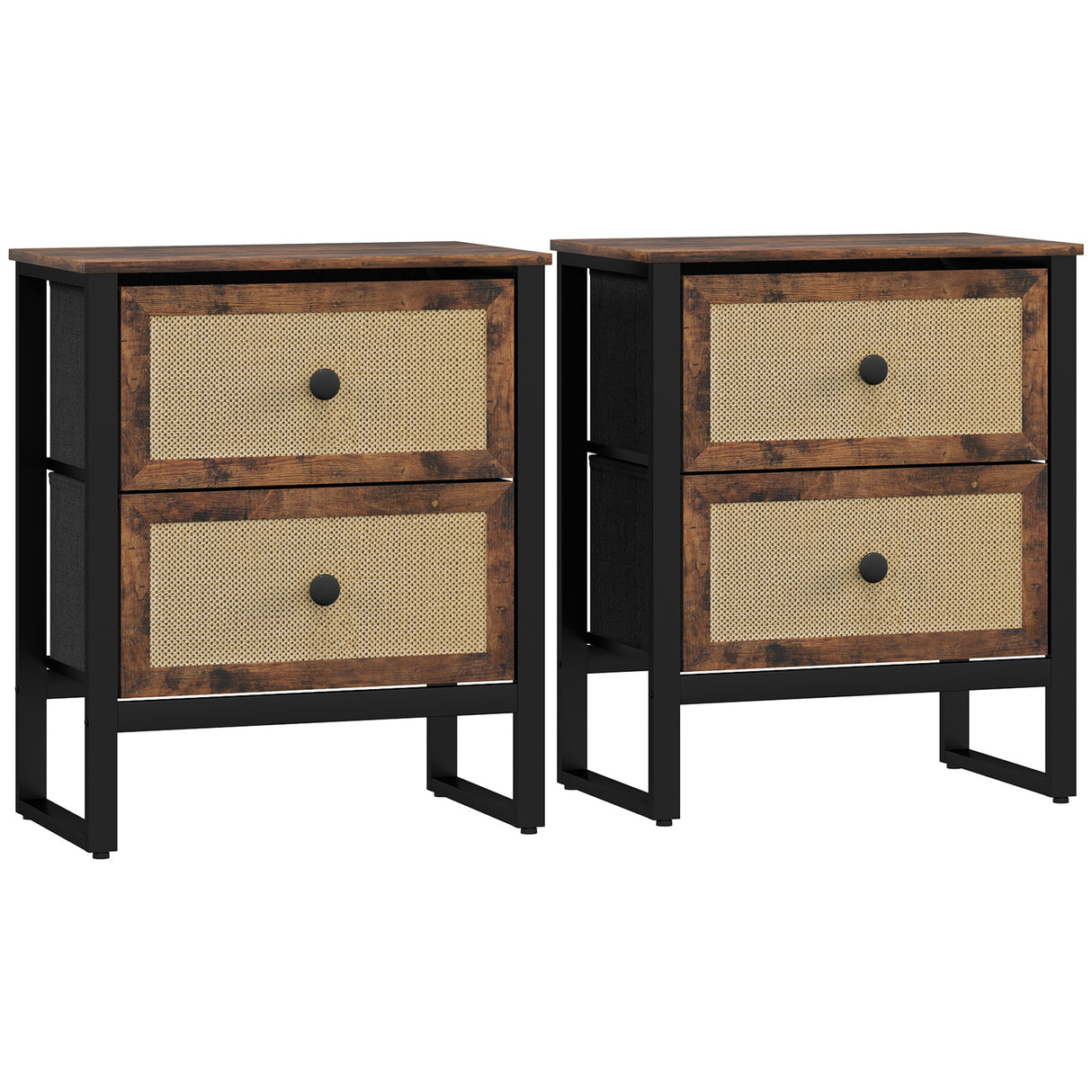 Wooden Bedside Cabinet 50cm Wide With 2 Drawers in Set Of 2 - Velmora
