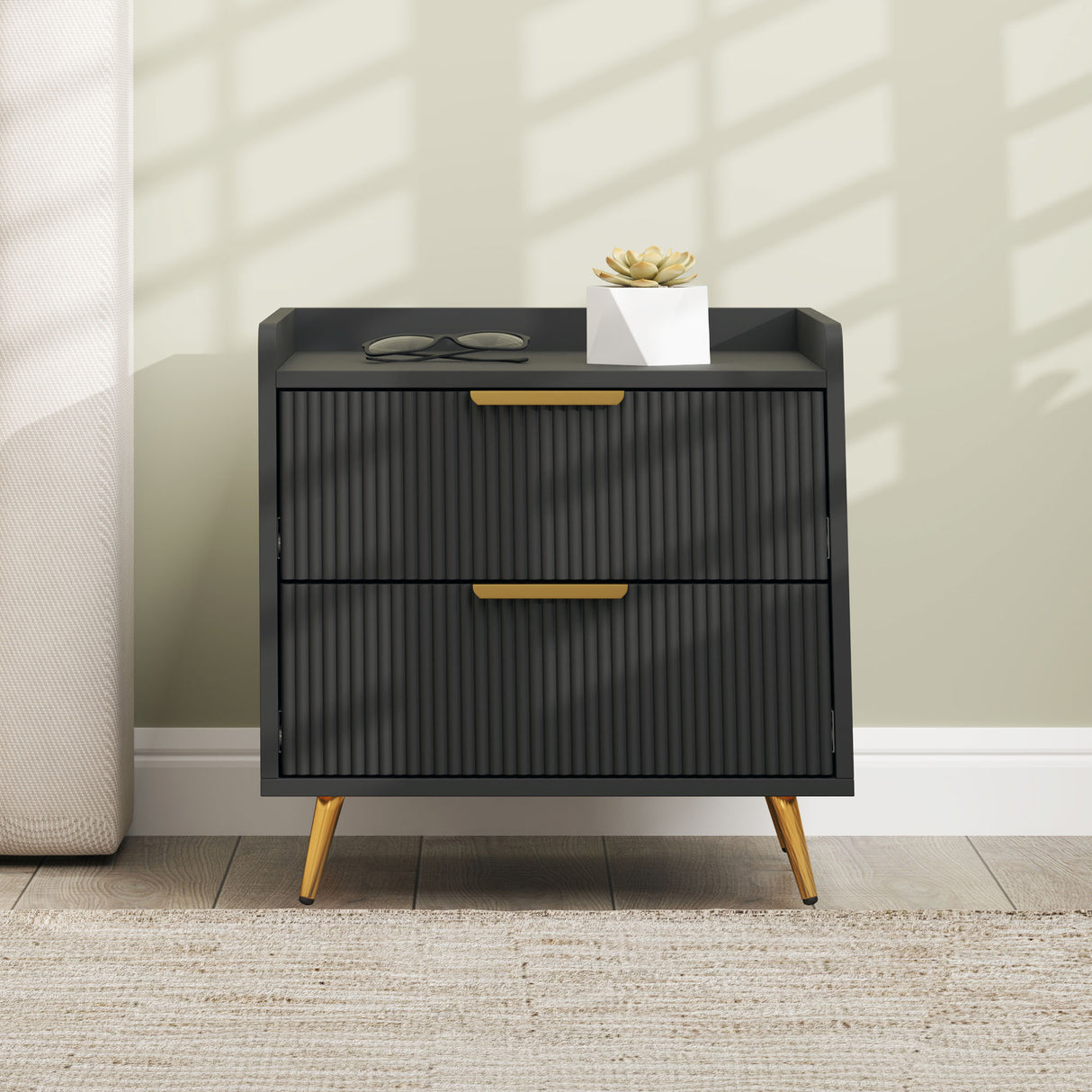 Wooden Bedside Cabinet 50cm Wide With 2 Drawers - Velmora