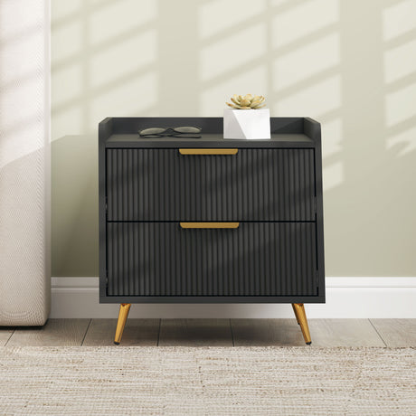 Wooden Bedside Cabinet 50cm Wide With 2 Drawers - Velmora