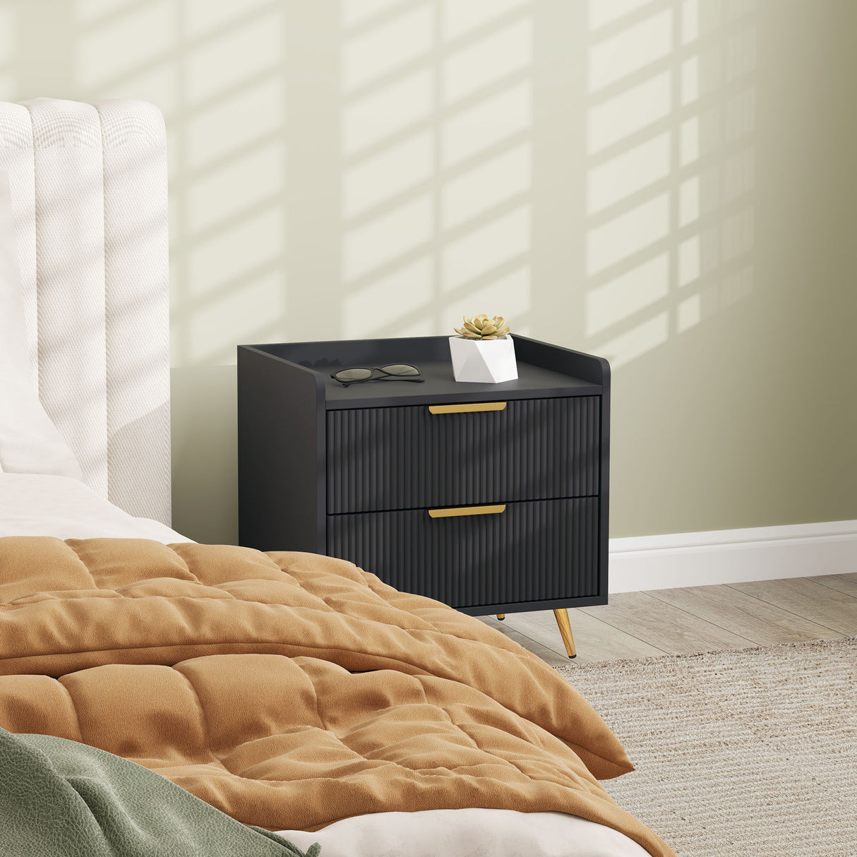Wooden Bedside Cabinet 50cm Wide With 2 Drawers - Velmora
