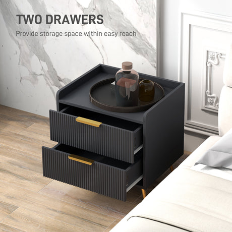 Wooden Bedside Cabinet 50cm Wide With 2 Drawers - Velmora