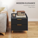 Wooden Bedside Cabinet 50cm Wide With 2 Drawers - Velmora