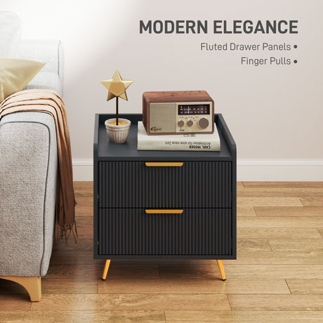 Wooden Bedside Cabinet 50cm Wide With 2 Drawers - Velmora