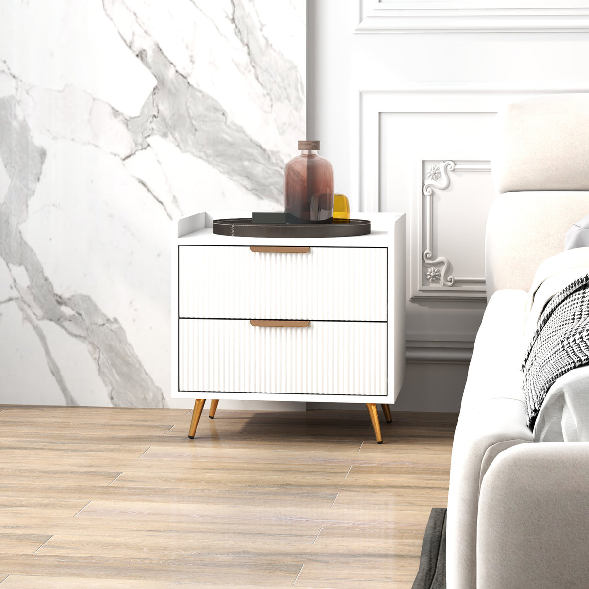 Wooden Bedside Cabinet 50cm Wide With 2 Drawers - Velmora