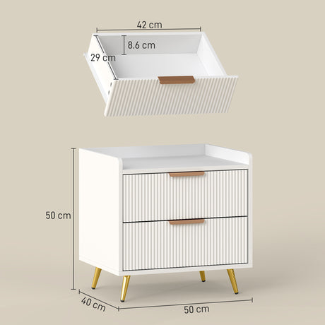 Wooden Bedside Cabinet 50cm Wide With 2 Drawers - Velmora