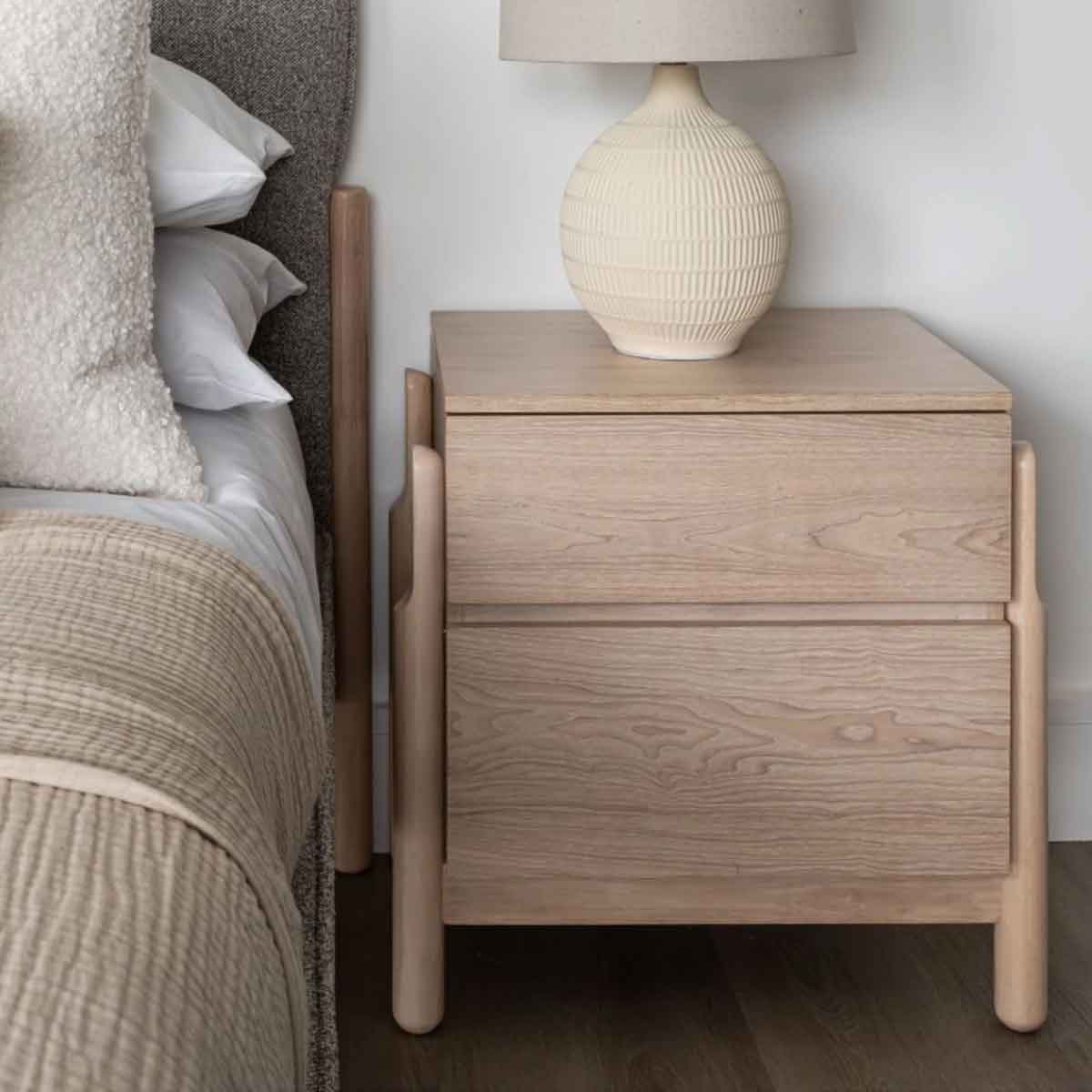Wooden Bedside Cabinet 57cm Wide With 2 Drawers - Whisper