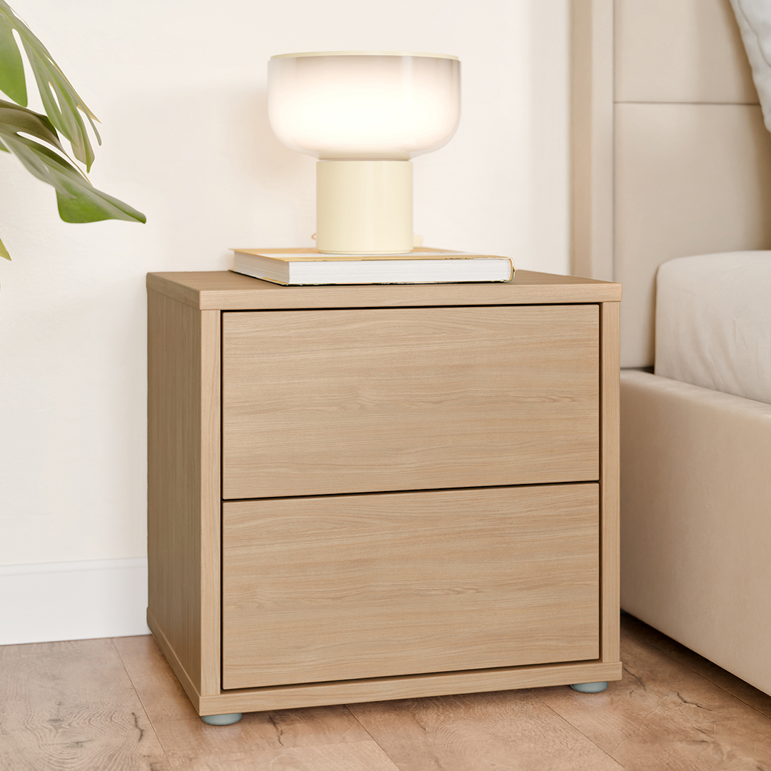 Wooden Bedside Cabinet Low With 2 Push-to-Open Drawers - Alice Springs