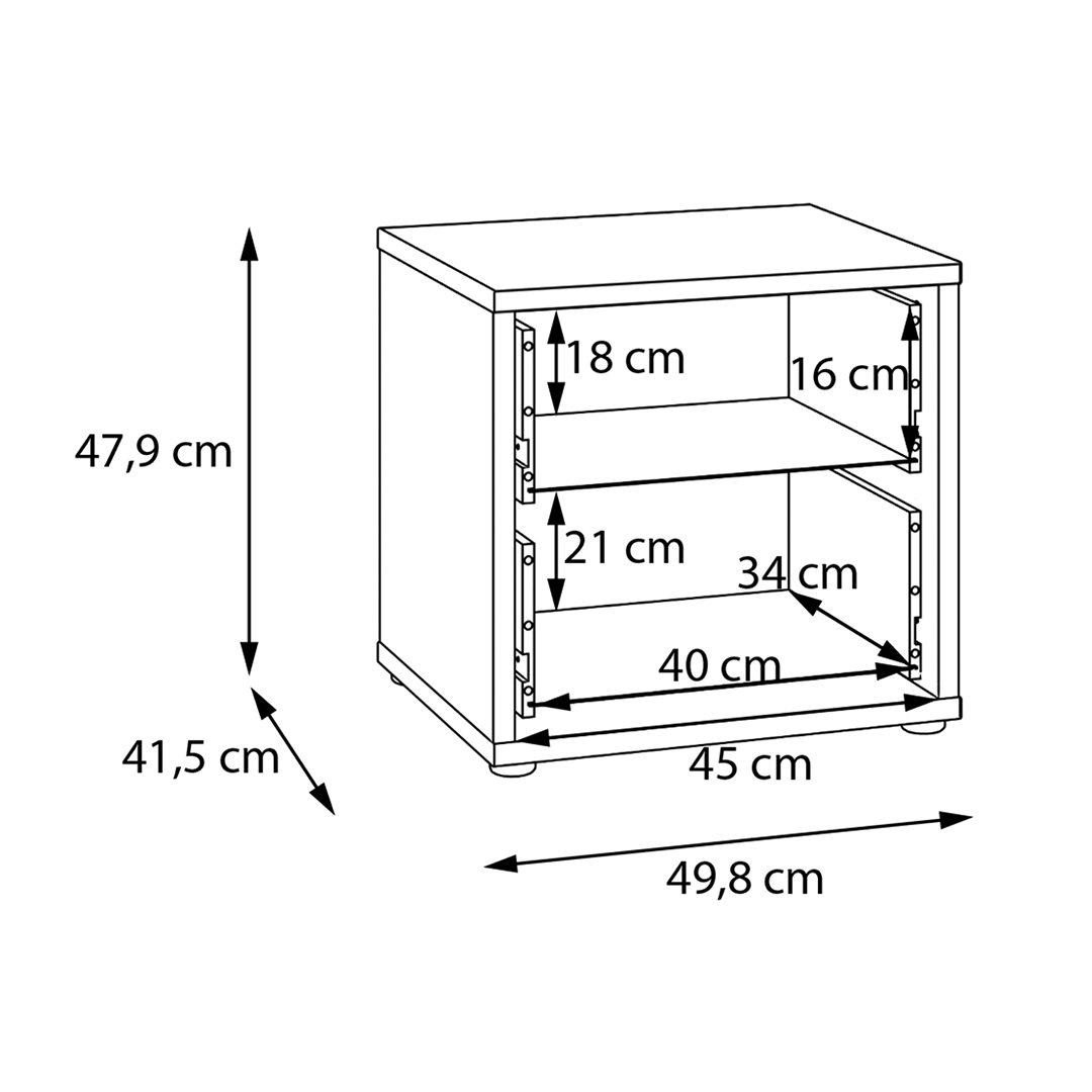 Wooden Bedside Cabinet Low With 2 Push-to-Open Drawers - Alice Springs