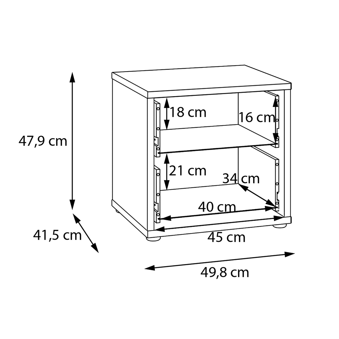 Wooden Bedside Cabinet Low With 2 Push-to-Open Drawers - Alice Springs