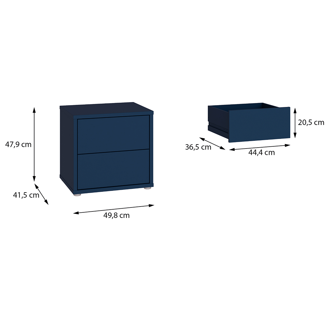 Wooden Bedside Cabinet Low With 2 Push-to-Open Drawers - Alice Springs