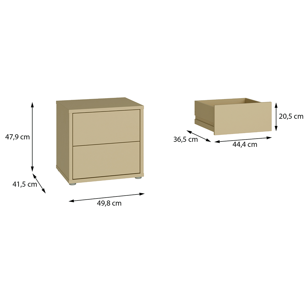 Wooden Bedside Cabinet Low With 2 Push-to-Open Drawers - Alice Springs