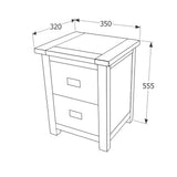 Wooden Bedside Cabinet Narrow With 2 Drawers - Boston