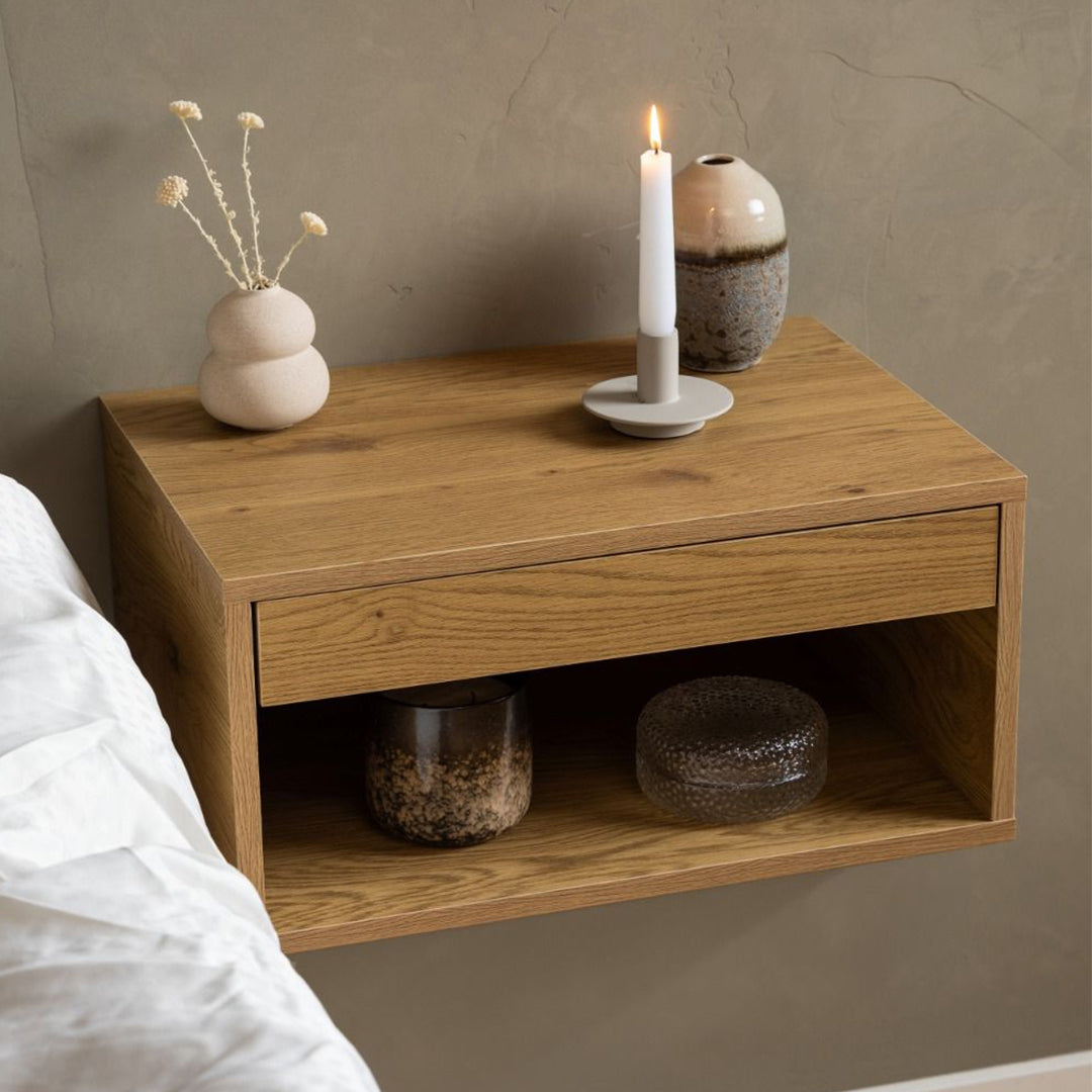 Wooden Bedside Cabinet Wall Mounted With 1 Drawer - Cholet