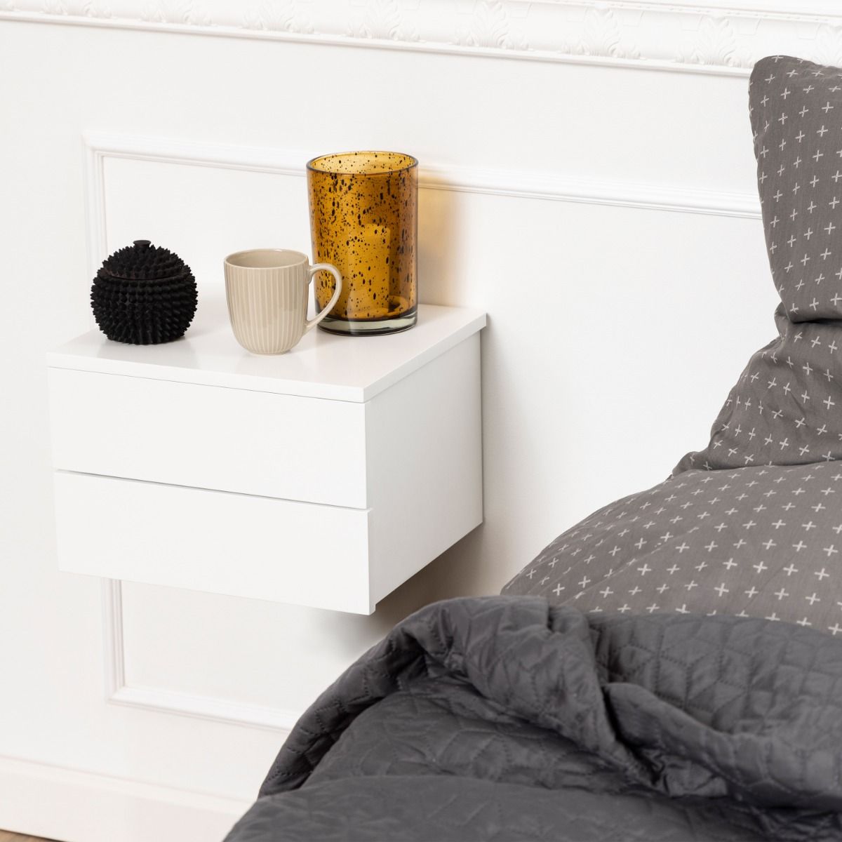 Wooden Bedside Cabinet Wall Hung With 2 Drawers - Avignon