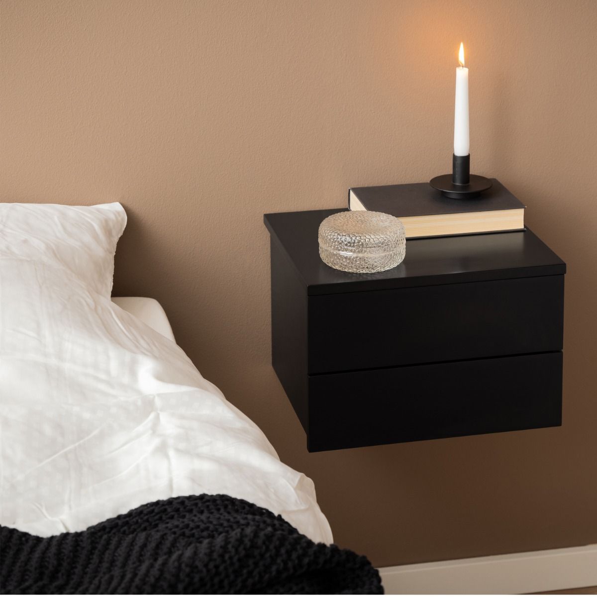 Wooden Bedside Cabinet Wall Hung With 2 Drawers - Avignon