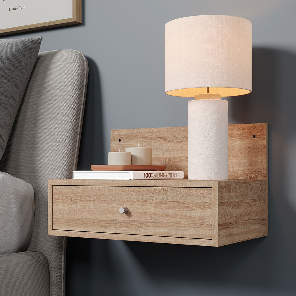Wooden Bedside Cabinet Wall Hung With 1 Drawer in Set Of 2 - Kelly
