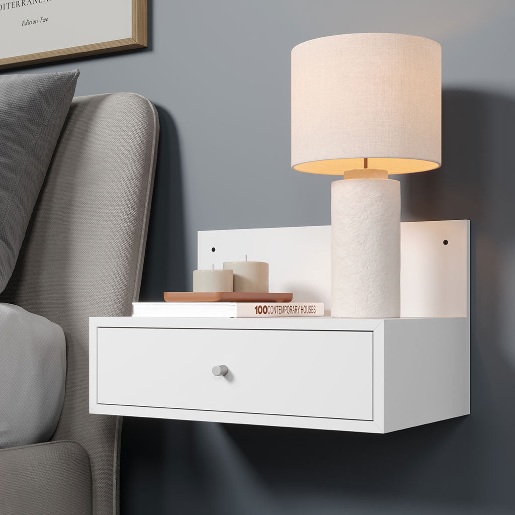 Wooden Bedside Cabinet Wall Hung With 1 Drawer in Set Of 2 - Kelly