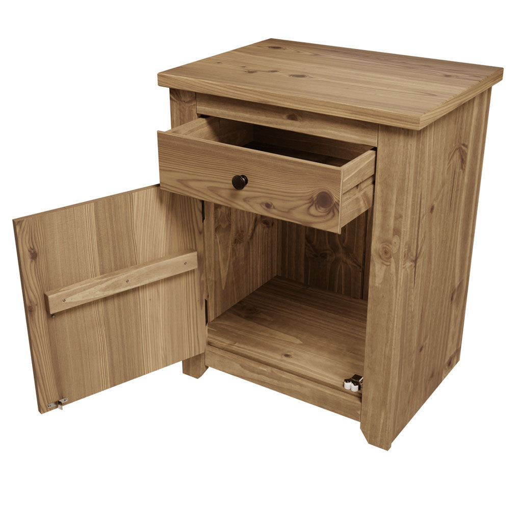 Wooden Bedside Cabinet With 1 Door And 1 Drawer - Havana