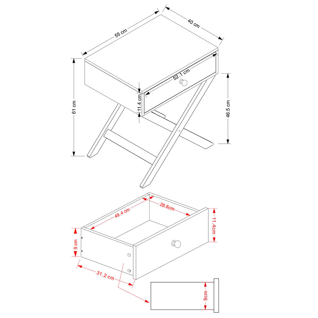 Wooden Bedside Cabinet With 1 Drawer - Options