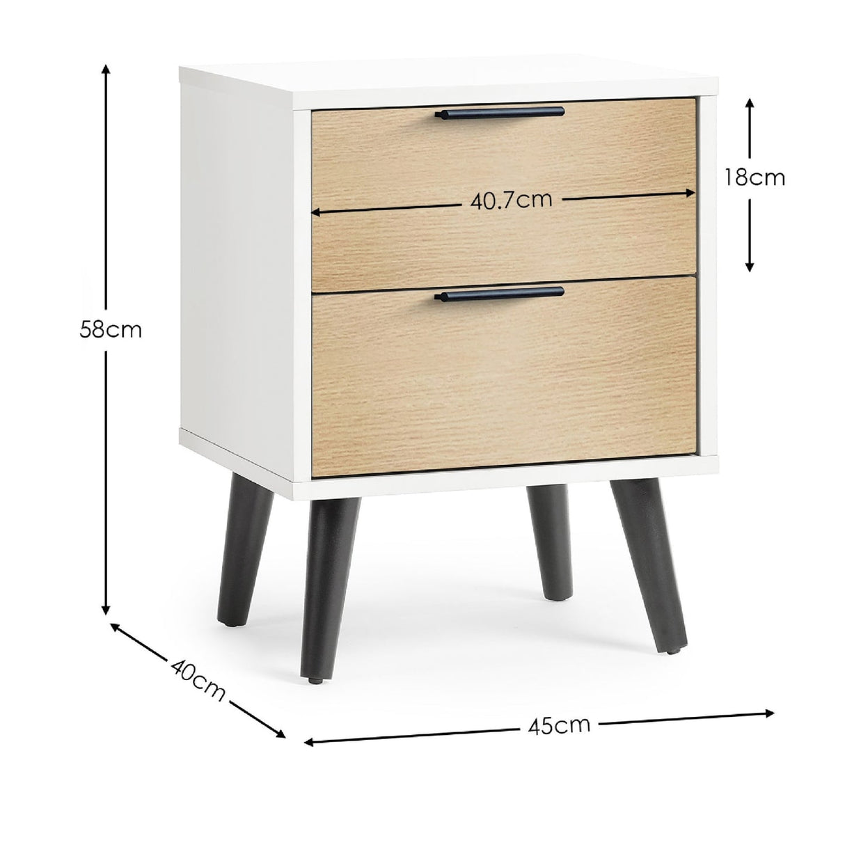 Wooden Bedside Cabinet With 2 Drawers - Alba
